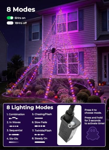 Halloween Spider Web Lights with 255 LEDs - Orange & Purple Outdoor Decoration