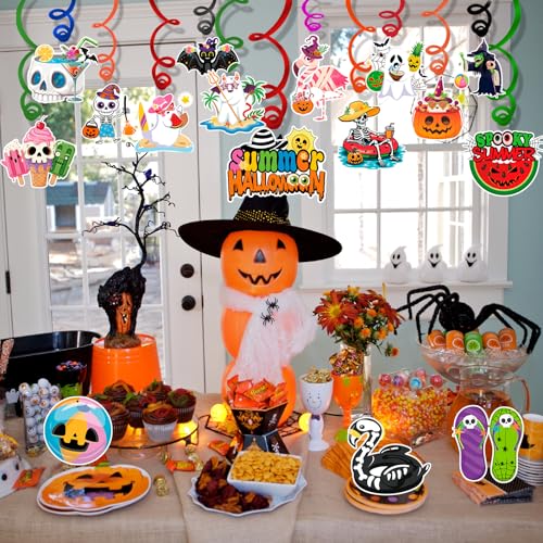 Summer Halloween Hanging Swirls Set - Tropical Spooky Party Decorations