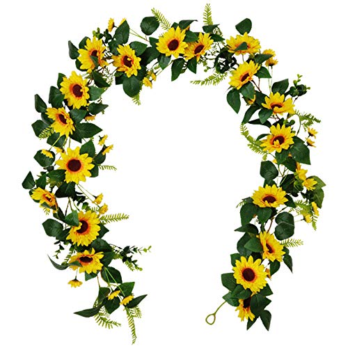Artificial Sunflower Garland with Green Leaves 1.95m for Wedding Party & Christmas Decor - Variation of A-Sunflower-1.95m