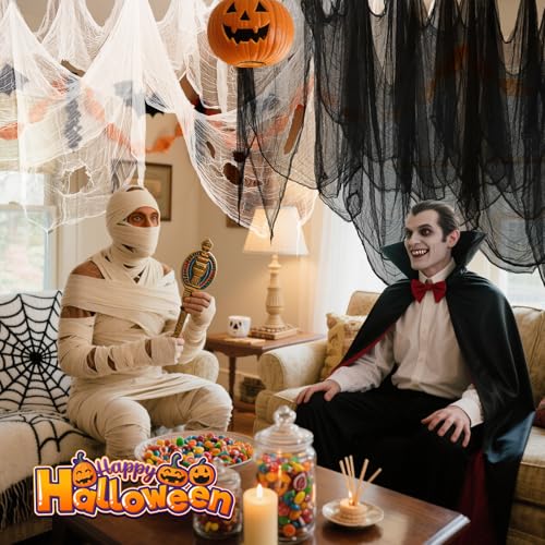 Halloween Creepy Cloth Set - Black & White Gauze Fabric 200x40 Inches - Spooky Outdoor Indoor Decorations - Variation: 40x200in / Black+White