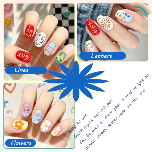 12pcs Fine Tip Nail Art Pen Set - Water-Based Quick-Dry Non-Toxic for Beginners