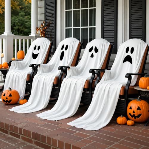 Halloween Ghost Chair Covers Set of 4 - 59x63 Inch Spooky Decor for Chairs