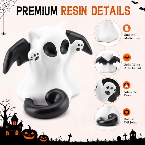 Halloween Ghost Cat Figurine - 4.33 Inch Resin Cat Statue for Home Decor