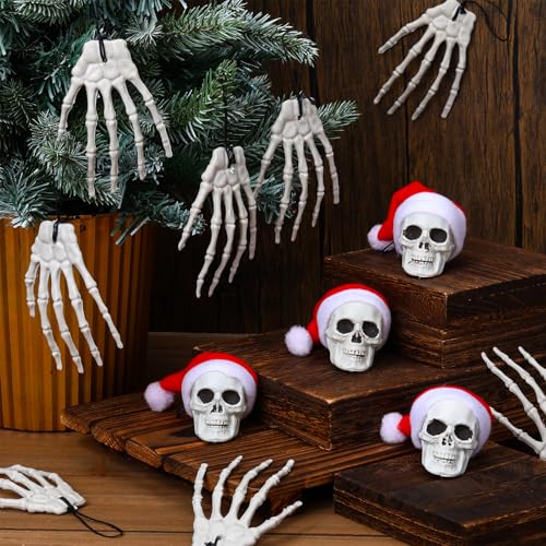 Gothic Skeleton Christmas Ornaments Set - Skull and Hand Decorations, 24 Pieces