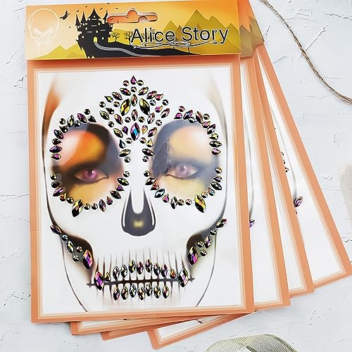 Halloween Face Jewels Stickers Sugar Skull Gems - Black Gold Variation