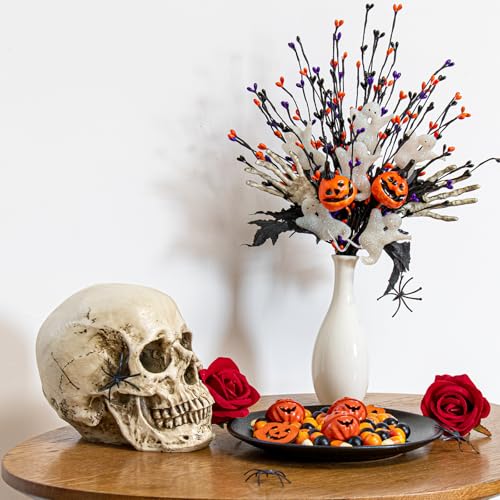 Halloween Floral Picks Set - 17 Inch Spooky Pumpkin Ghost Skeleton Stems