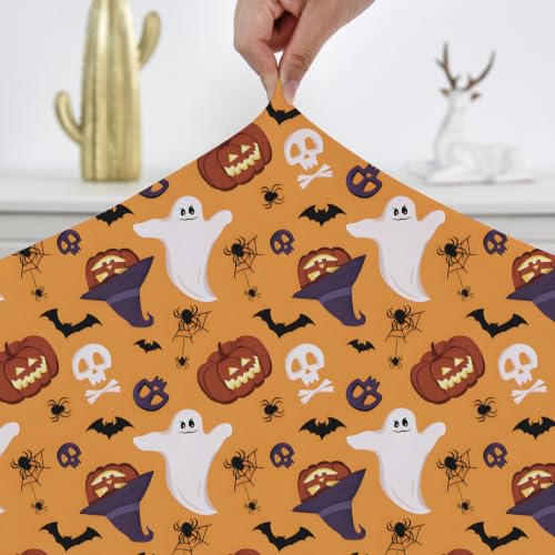 Halloween Fitted Tablecloth 36x72 Inch - Pumpkin Ghost Witch Hat Spider Bat Variation