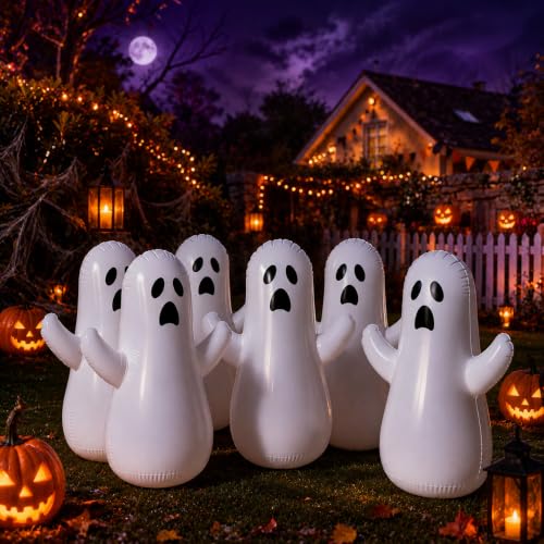6 Pack Inflatable Ghost Decorations for Halloween - Wobble Yard Decor, 18 Inches