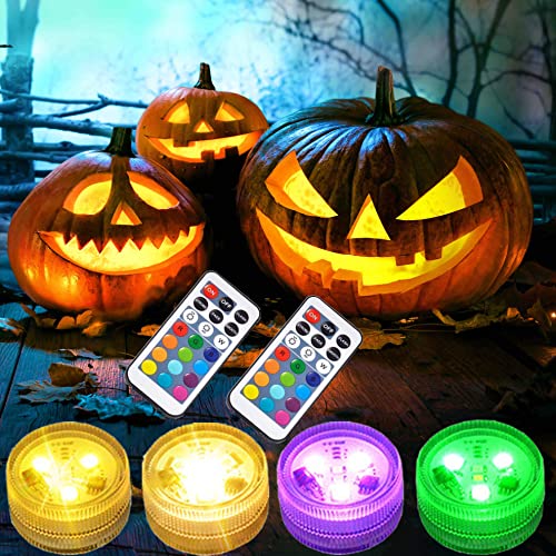 Halloween Pumpkin Jack O Lantern LED Lights with Remote - Multicolor, Waterproof, 10 Pack
