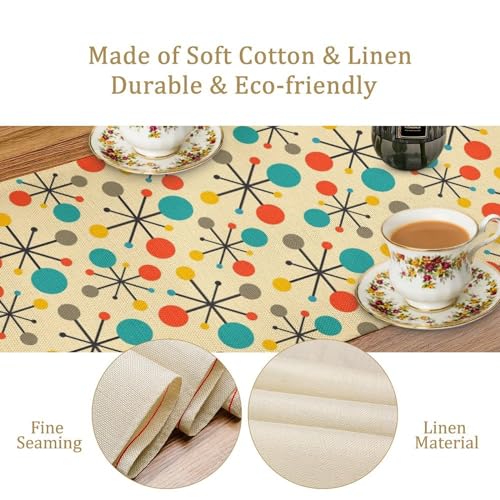 Mid Century Table Runner - Atomic Geometric Retro 1950s 1960s Style - 13x60 Inch - Focusbrite Variation 1