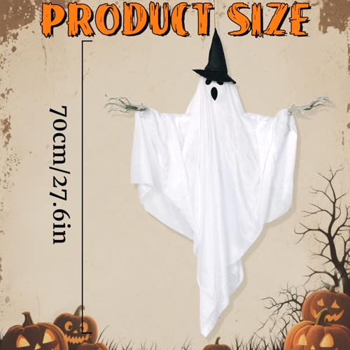 Halloween Hanging Ghost Decor - White & Black, Indoor Outdoor Spooky Ghosts with Lights - 70cm