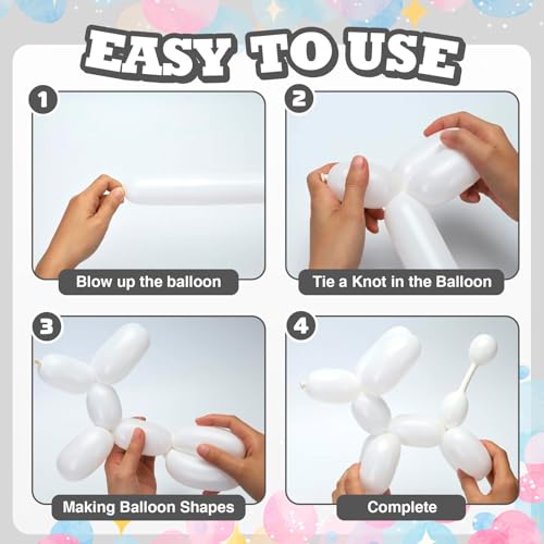White Long Balloons 100pcs for Animal Shapes Wedding Birthday Decorations