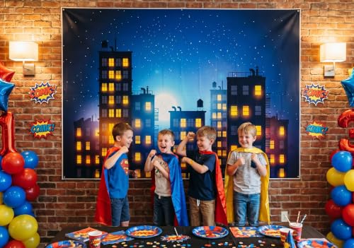 INRUI Starry Sky Superhero City Skyline Backdrop 10x8FT for Photography & Events