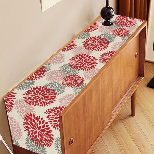 Spring Floral Boho Table Runner 13x90 Inch - Dahlia Pinnata Design - Variation of THIS listing