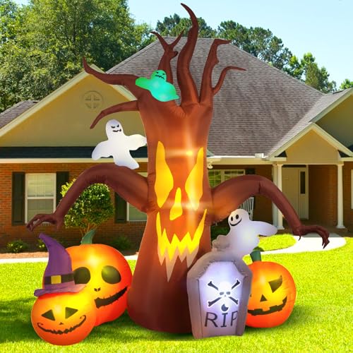 8Ft Halloween Inflatable Dead Tree with Ghost Pumpkins & LED Lights Outdoor Decoration - Yard Inflatable