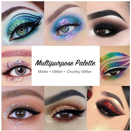 Glitter Eyeshadow Makeup Palette - 12 Chunky & Fine Pressed Glitter & Eye Shadows - Variation B