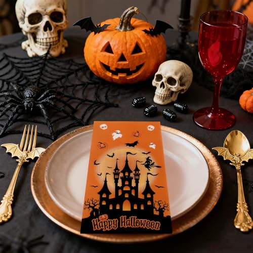 Orange Halloween Guest Paper Napkins 100 Pcs - 2-Ply Disposable Party Towels