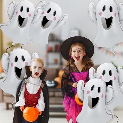 Halloween Ghost Balloons - Ghost-Style Foil Balloon Set with Ribbons - Variation of Ghost-1