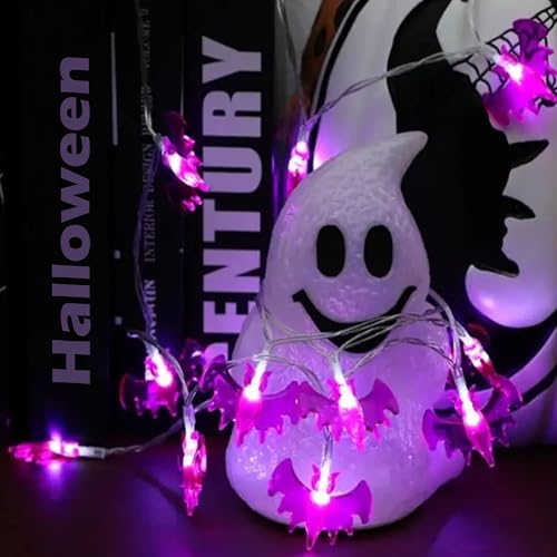 Halloween Bat LED String Lights 10ft Battery Powered Purple Decor
