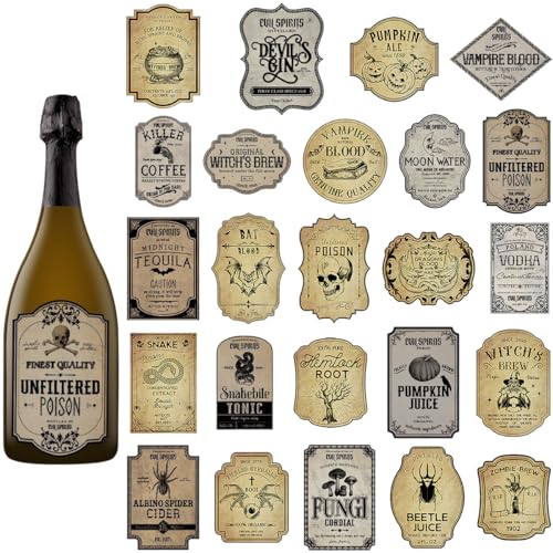 24 Pieces Halloween Wine Bottle Labels - Spooky Spooky Horror Stickers for Wine Beer