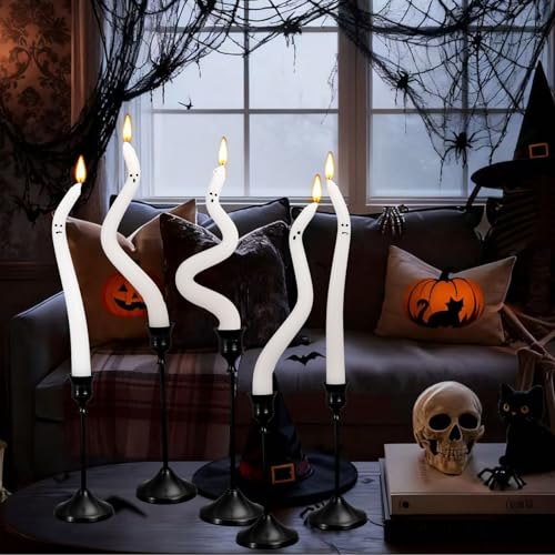 Halloween Ghost Taper Candles Set - Funny Twisted Wax Decorations for Home & Parties