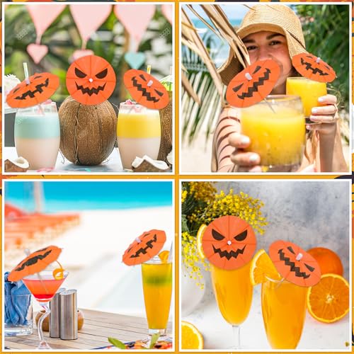 120 Pcs Summer Halloween Cocktail Umbrellas Drink Picks Pumpkin Design
