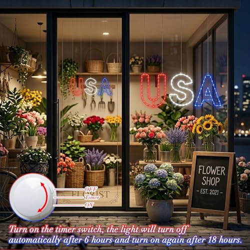4th of July USA Letter Window Light - Red White Blue LED Hanging Lamps with Suction 3pcs - E - Patriot Decor