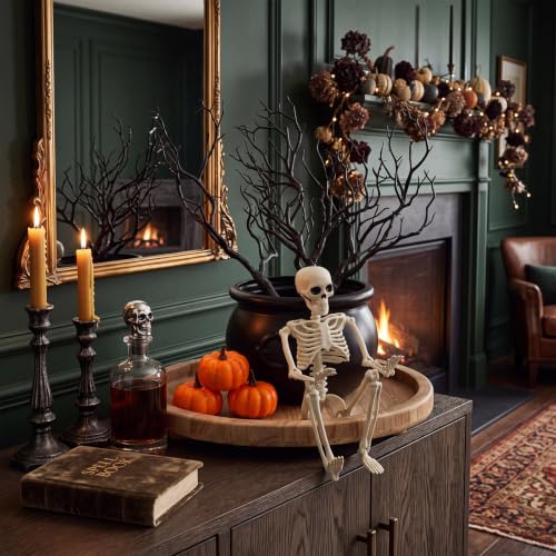 Halloween Table Centerpiece Set with Skeleton, Branches, Pumpkins and Cauldron