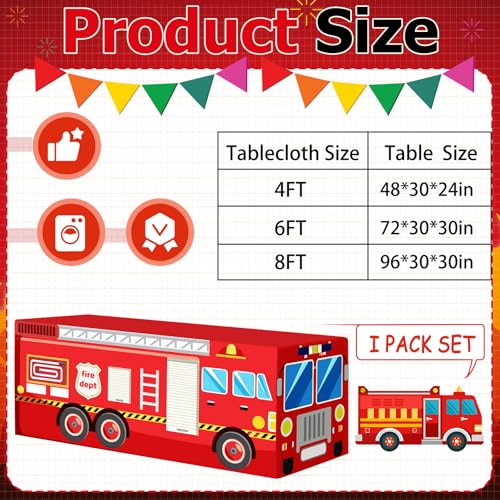 Red Fire Truck Birthday Party Tablecloth - 72x30 Inches for Kids & Firefighter Themes