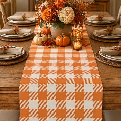 Fall Linen Burlap Table Runner for Thanksgiving and Autumn Decor 13x72 Inches