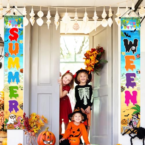 Summerween Party Banner - Halloween in Summer Porch Sign for Garden & Beach Decorations