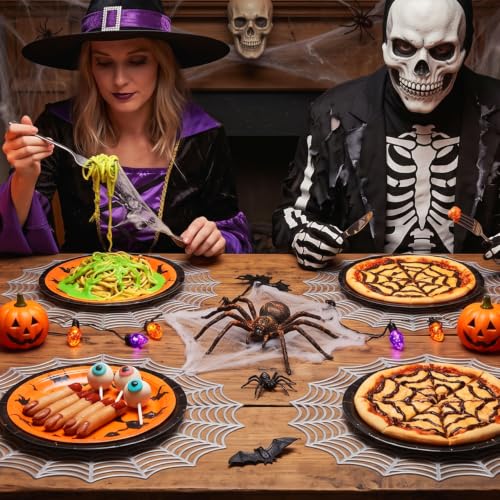 4-Pack Halloween Silver Spider Web Placemats Round Table Decor