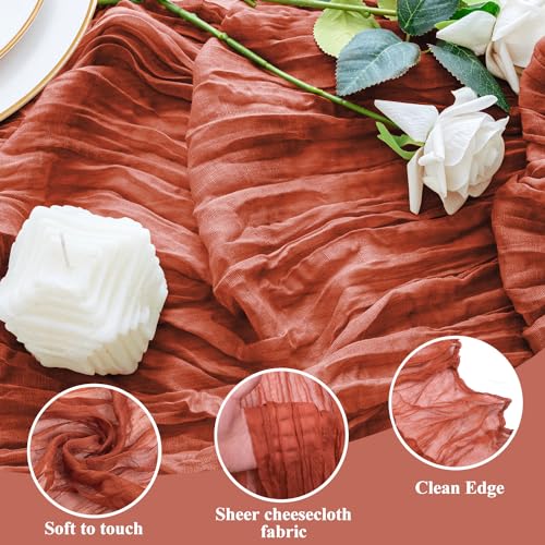2 Pack Cheesecloth Table Runner 10FT - Terracotta Boho Sheer Rustic Decor