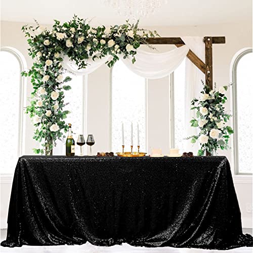 Black Sequin Tablecloth for Parties 60x102 Inch Rectangular Glitter Table Cover