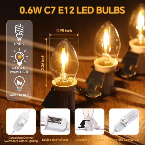 Leelosp 2 Pack LED C7 Light Cord with 10 Bulbs - 19.7 FT Christmas Village Lighting - Adjustable Brightness