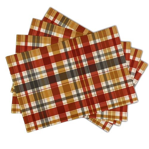 Fall Buffalo Plaid Placemats Set of 4 - 18x12 Inches Autumn Table Decor