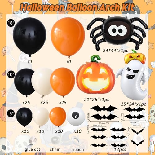 Halloween Balloon Garland Arch Kit with Eyeball, Ghost, Spider & Pumpkin Foil Balloons