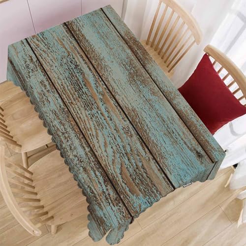 70 x 52 Inch Rustic Barn Wood Tablecloth for Indoor and Outdoor Dining - Washable, Non-Fading, Elegant Butterfly Edges