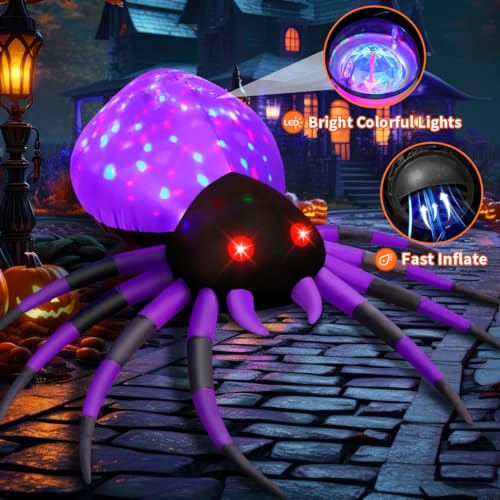 GOOSH 5 FT Purple Halloween Inflatable Spider Outdoor Decoration with Magic Lights