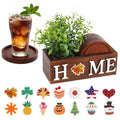 Wood Coasters Set of 4 with Holder for Drinks Table Decor