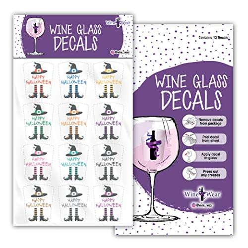 Halloween Drink Markers Set of 12 - Reusable Static Cling Wine Glass Decals