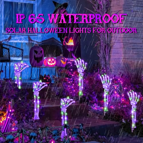 5-Pack Outdoor Halloween Skeleton Arm Stakes with Green & Purple LEDs - Solar Lighted Decor