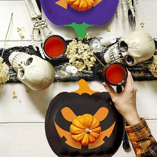 Halloween Pumpkin Paper Plates 7 Inch Disposable Party Dinnerware - 40 Pack