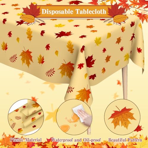 Fall Tablecloth 3 Pcs Thanksgiving Plastic Table Cover Waterproof 108x54 Inches