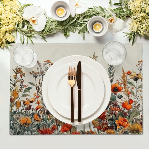 Halloween Placemats Set of 4 Ghost Flower 12x18 Inches Kitchen Table Decor