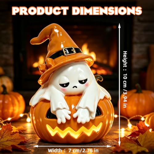 Halloween Ghost Pumpkin Figurine with Light - Resin Tabletop Decor