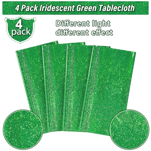 Green Iridescent Party Tablecloths - 4 Pack, 54x108 Inches, Disposable Holographic Decor