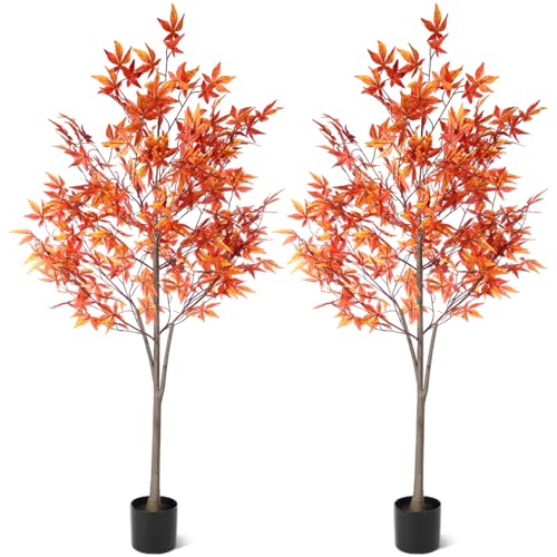 Artificial Maple Tree with Autumn Leaves - 4.92ft Fall Decor, 2 Pack
