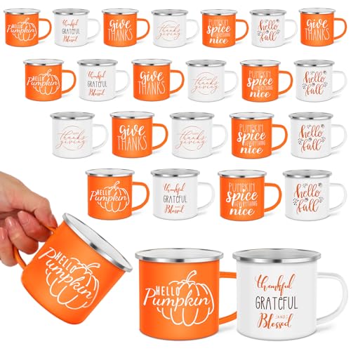 24 Pack Fall Coffee Mugs 12 oz Enamel Pumpkin Spice Camping Cups - Hello Fall