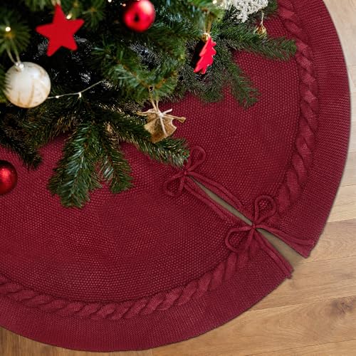 Red Tree Skirt 36 Inch Burgundy Knit Rustic Christmas Decor - Variation of THIS listing